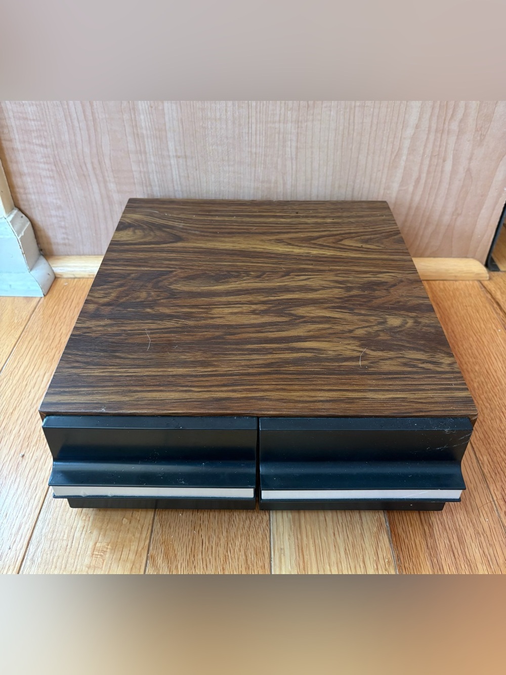 Vintage Audio Cassette Tape Storage Box Case w/2 Drawers, Holds 24, Faux Wood